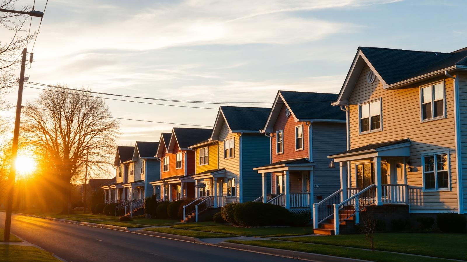 Row of well-maintained rental homes along a quiet street at sunrise — illustrating Landlord's Guide to Building a Profitable Rental Portfolio