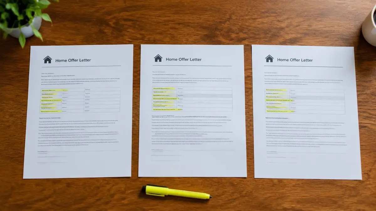 Three home offer letters compared side by side with a highlighter