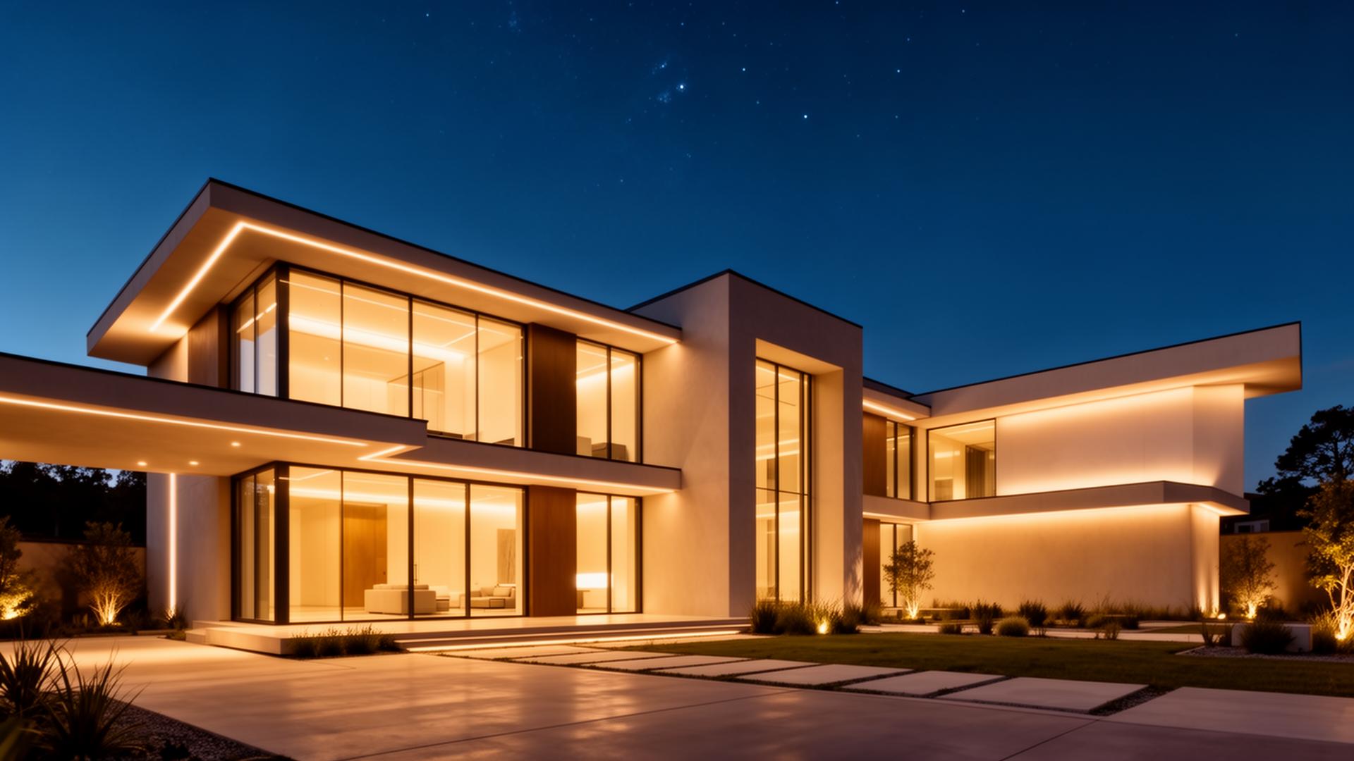 Contemporary family home with warm interior lighting at dusk — illustrating How to Sell a House With Fire Damage: Your Complete Options