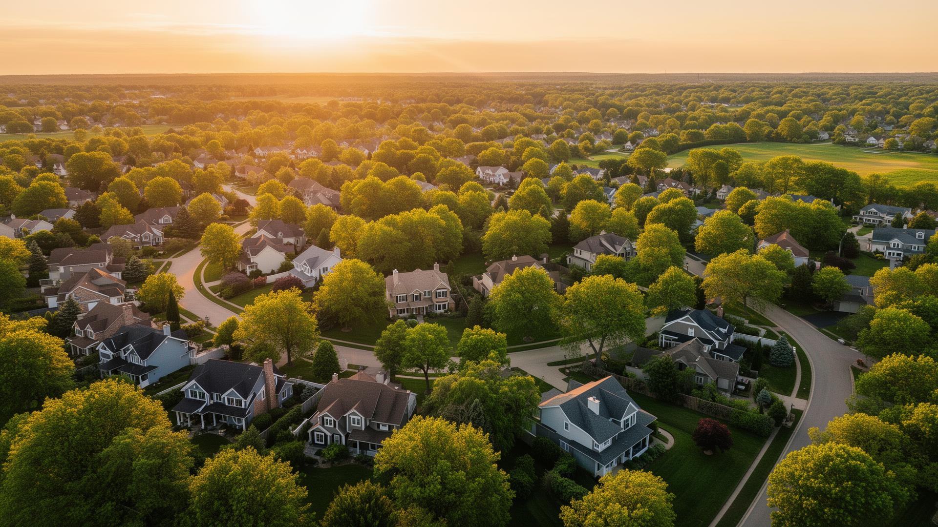 Aerial view of suburban rooftops and cul-de-sacs — illustrating Finding Off-Market Deals: Strategies for Serious Investors