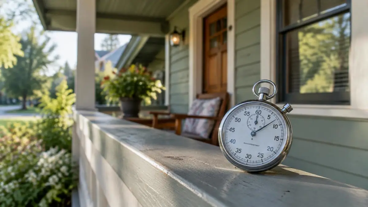 Stopwatch on the porch railing of a craftsman bungalow