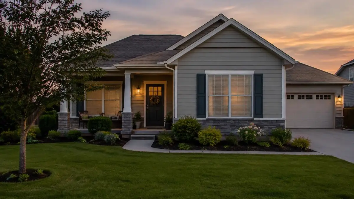 Quiet suburban home at dusk with no for-sale sign in the yard