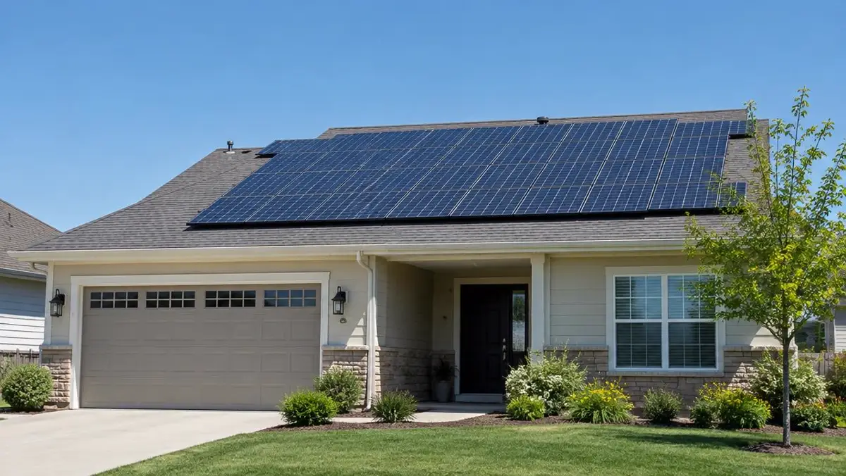 Suburban home with rooftop solar panels